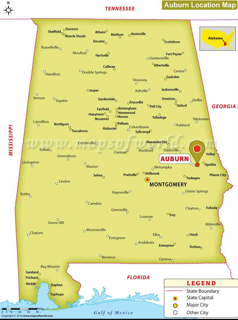 Auburn Location Map Alabama